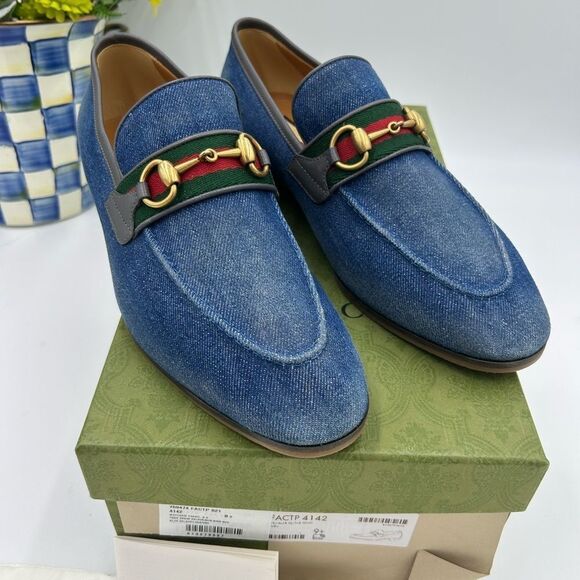 Men’s Gucci horse bit denim loafers size 9.5 fits 10.5 US made in Italy - Picture 1 of 9
